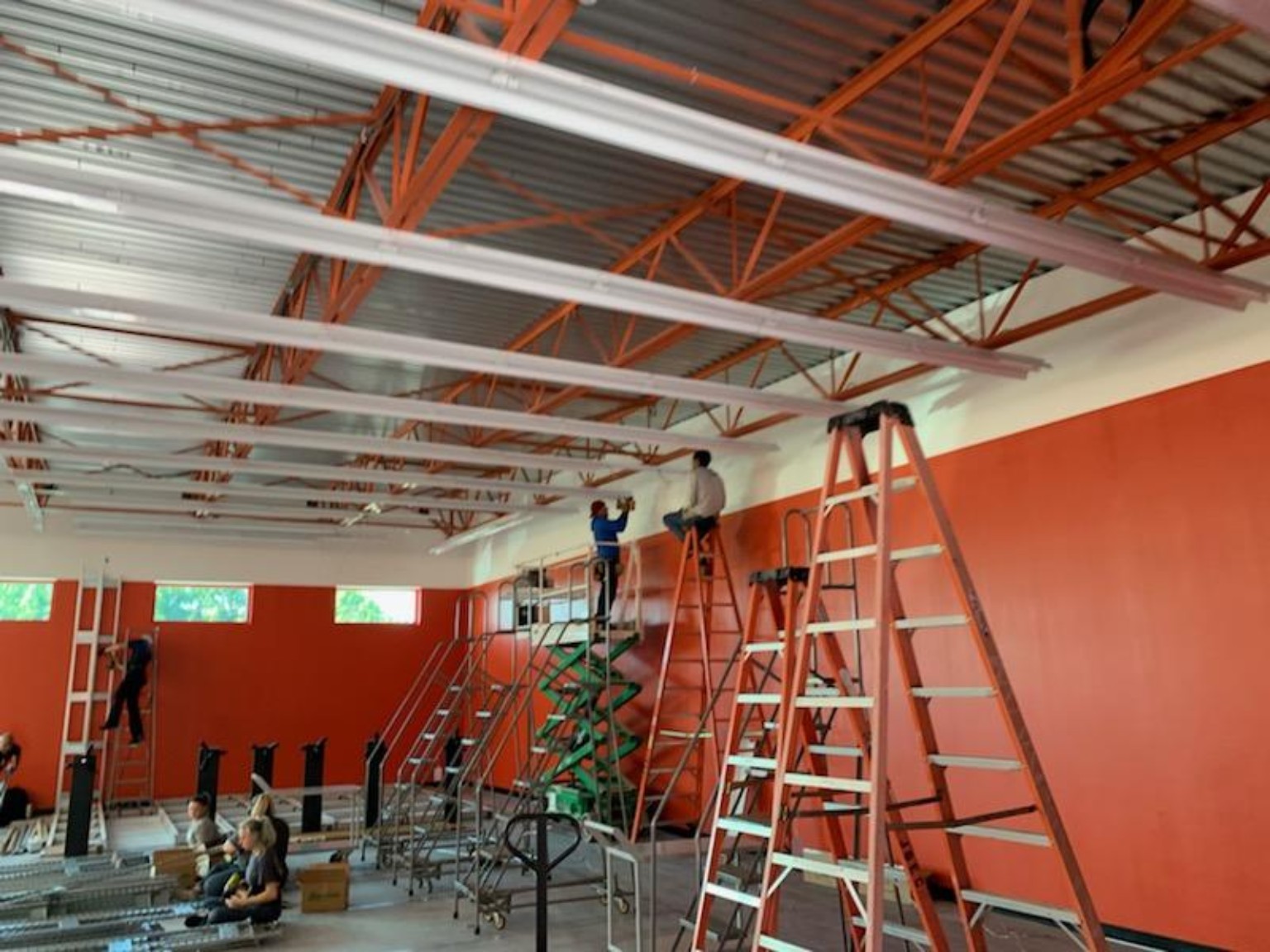 Commercial warehouse interior electrical lighting installation